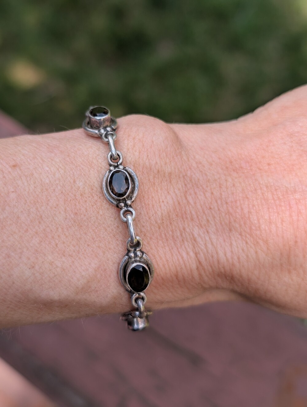 Vintage Smokey Quartz Sterling Silver Toggle Bracelet